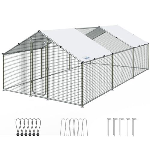 Quictent Large Metal Chicken Coop Run for 10+ Poultry with Galvanized Hardware Cloth and Waterproof Roof Cover