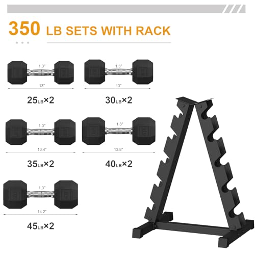 Premium Rubber Coated Hex Dumbbell Weight Set With Rack, Multiple Packages,210LB/350LB/450LB/550LB for Home Gym