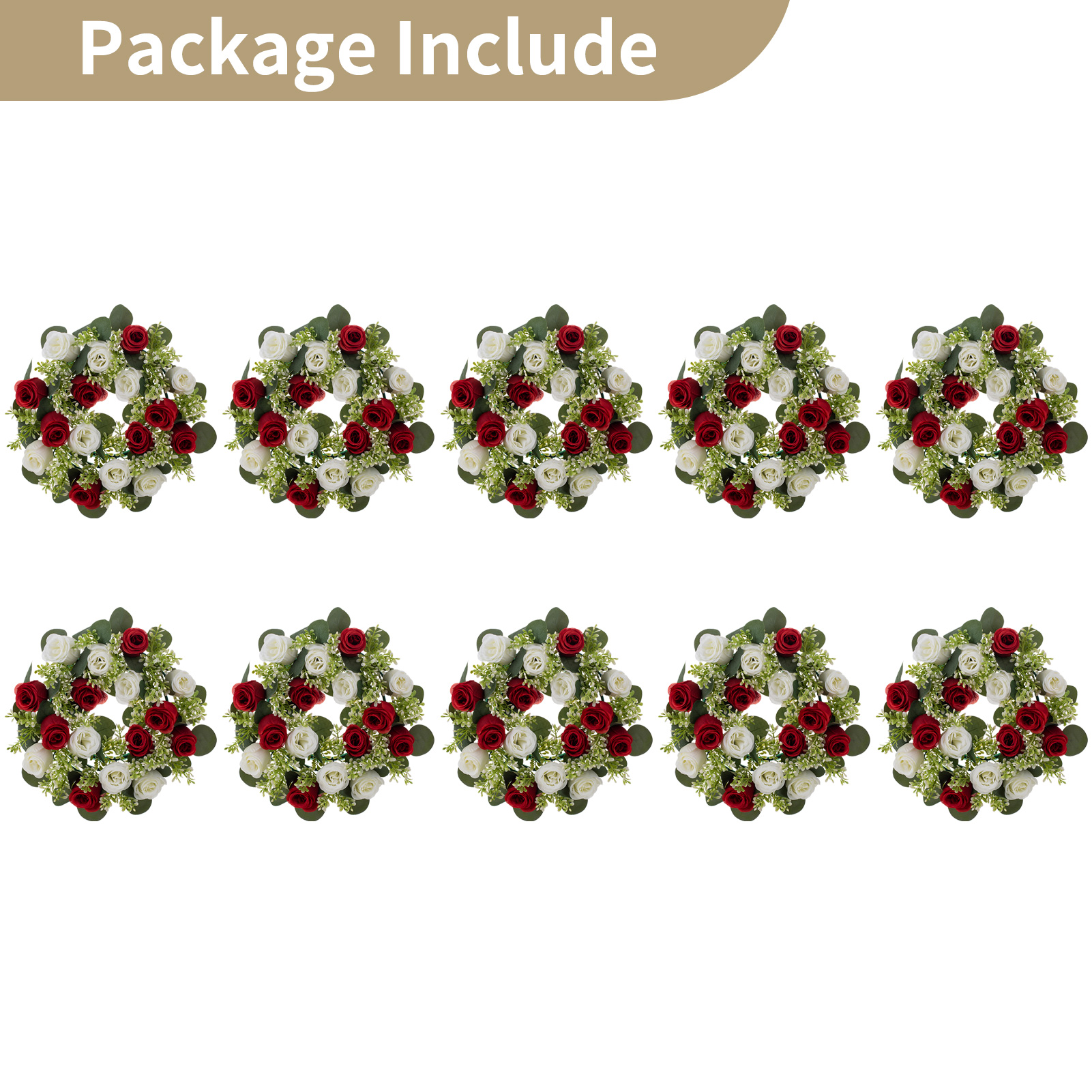Blosmon Candle Rings Wreaths 6 Pcs 13.4" Large Burgundy & White Artificial Flowers Wedding Centerpiece for Table Spring Summer Fake Rose Wreath for