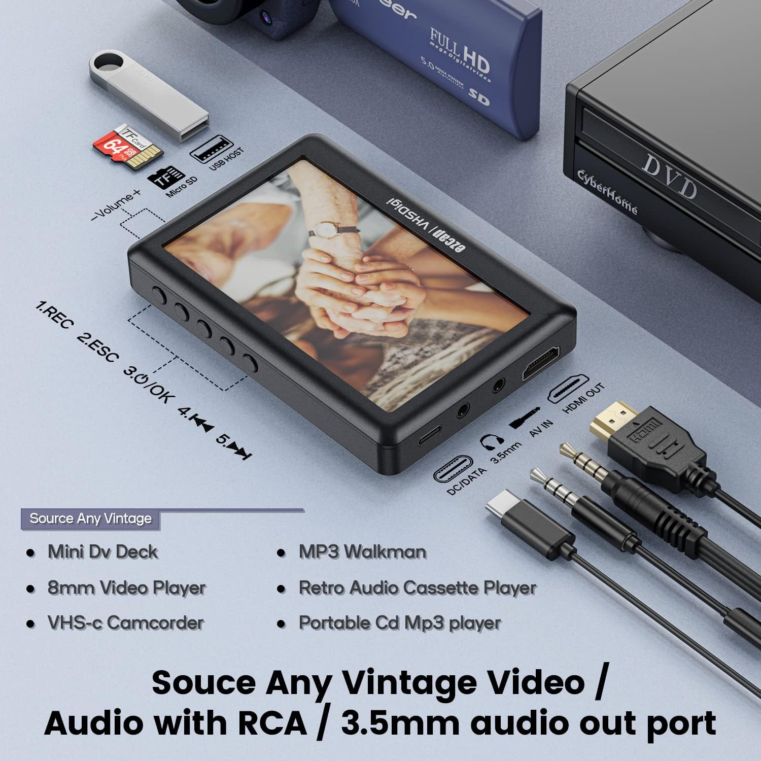 Convert Vhs to Digital Mp4 - Vinyl Cassette CD Player to Mp3 Converter