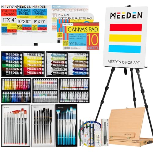 MEEDEN Painting Set with Easels and Paints: 151pcs Art Supplies with Acrylic Oil Watercolor Gouache Paints