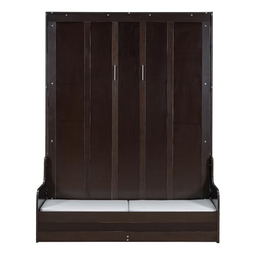 Ball & Cast Murphy Bed Wall Bed Queen Size with Cushion,Sofa Platform Bedfram Chest can be Folded,Wood Folding Hideaway w/Slat Support