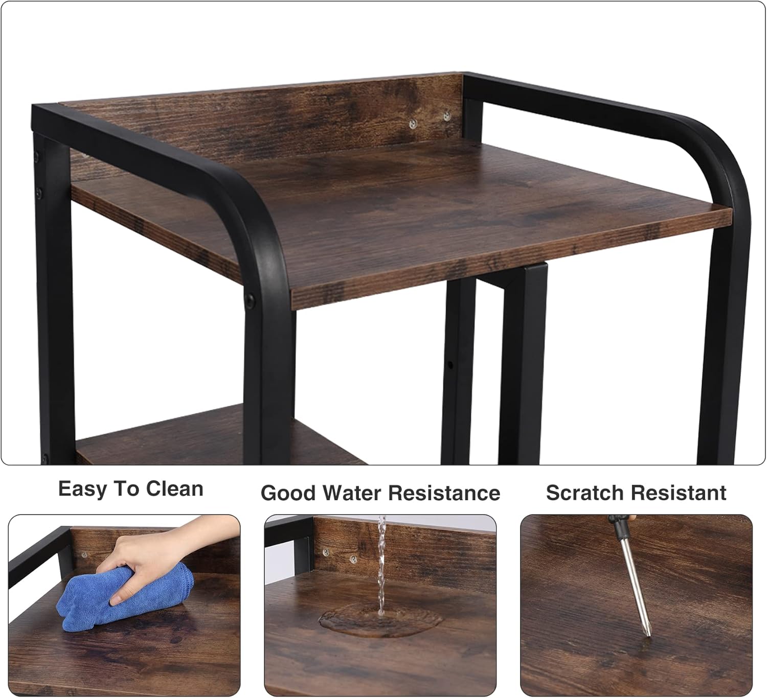 ALAPUR Printer Stand with Storage, 3 Tier Printer Cart Rolling Printer Stand Under Desk with Wheels, Wood Printer Table for Home Office, Rustic Brown