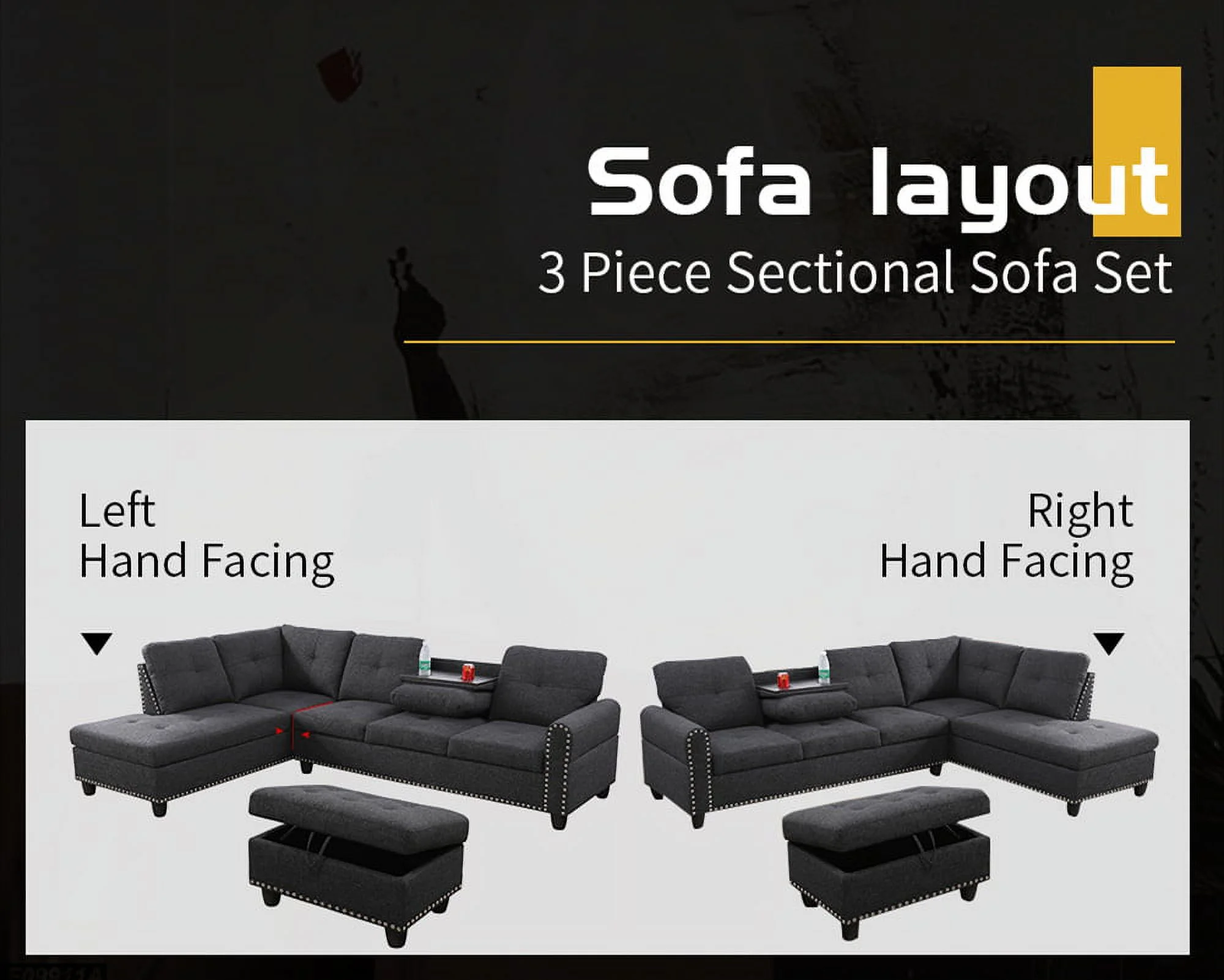 PonLiving Furniture Mulrey Sleeper Sectional with Storage Ottoman, Right & Left Hand Facing Mulrey Sleeper Sectional with Storage Ottoman