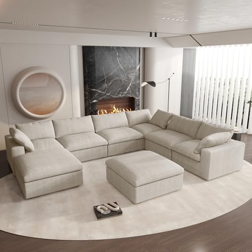 160.6" Cloud Couch Modular Sectional Sofa for Livingroom,Oversized Convertible Sofa with Storage Ottomans,6 Seat Wide Couches