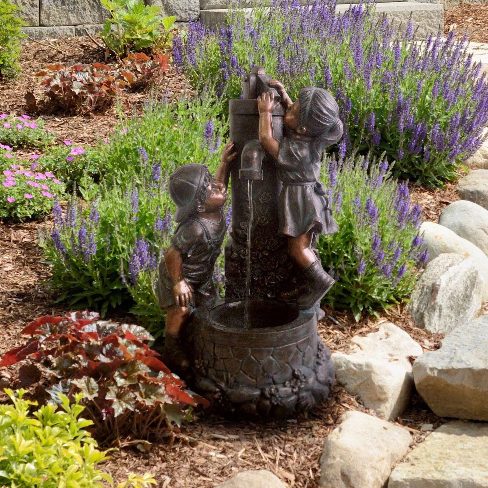 Pure Garden Boy and Girl Water Fountain, Bronze - Radiant Selections