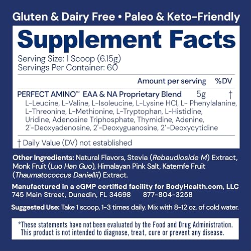 BodyHealth PerfectAmino Powder - BCAA and EAA Powder for Pre and Post Workout
