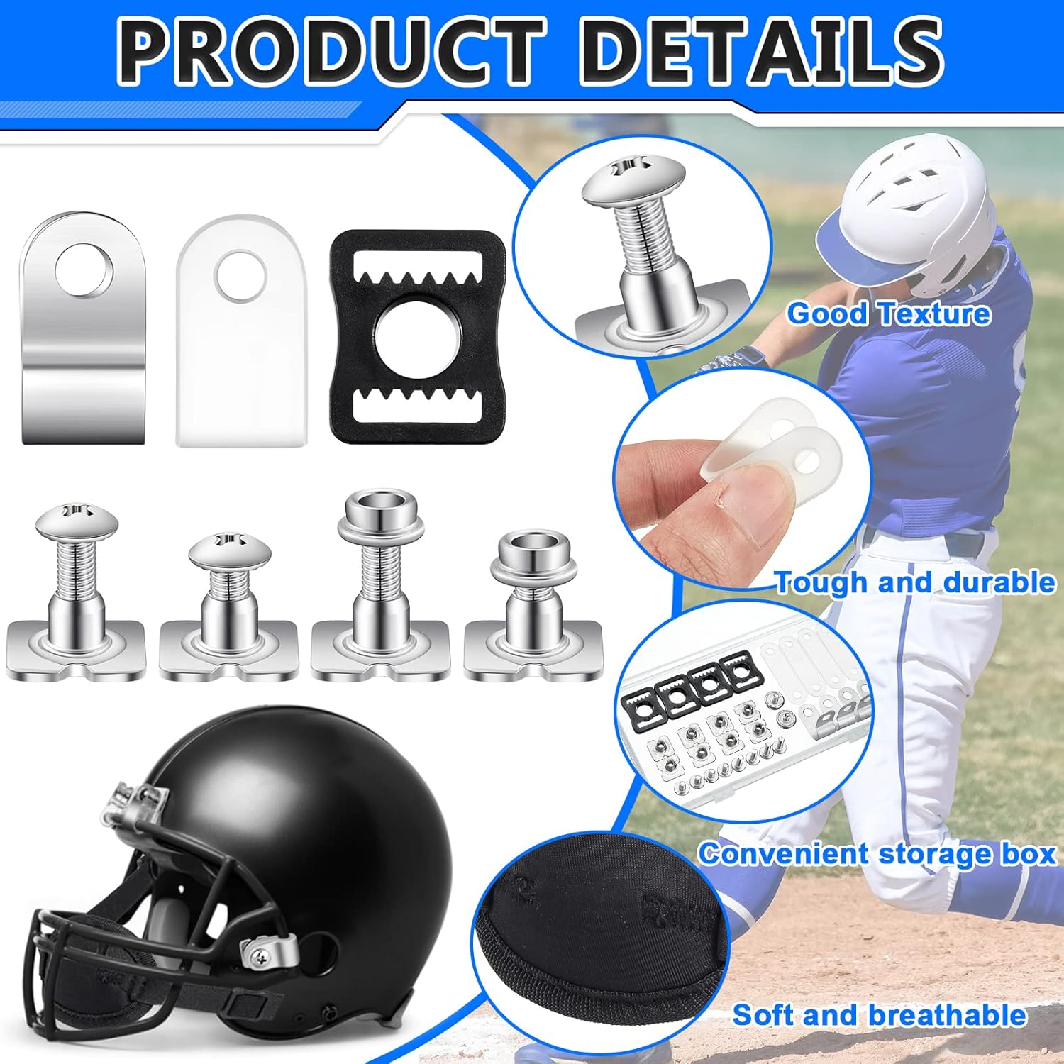 26 Pcs Helmet Repair Kit Include Helmet Chin Strap Screwdriver 4 Pcs R Shape Football Visor Clips 12 Screws with Nuts 4 Rubber Gaskets 4 Helmet