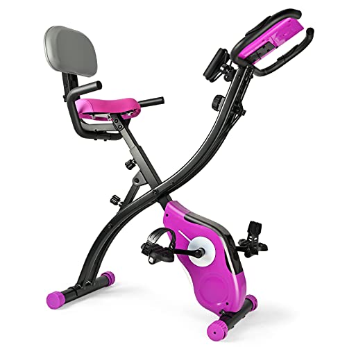 Folding Exercise Bike Portable Upright Adjustable Backrest Cycling Recumbent Stationary Bike Slim Indoor Workout Fitness Cardio Foldable Exercise