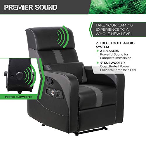 X Rocker Gamma Recliner Gaming Chair, 2.1 Bluetooth Audio System, Headrest Mounted Speakers, Built-in Footrest and Cupholder, 718001