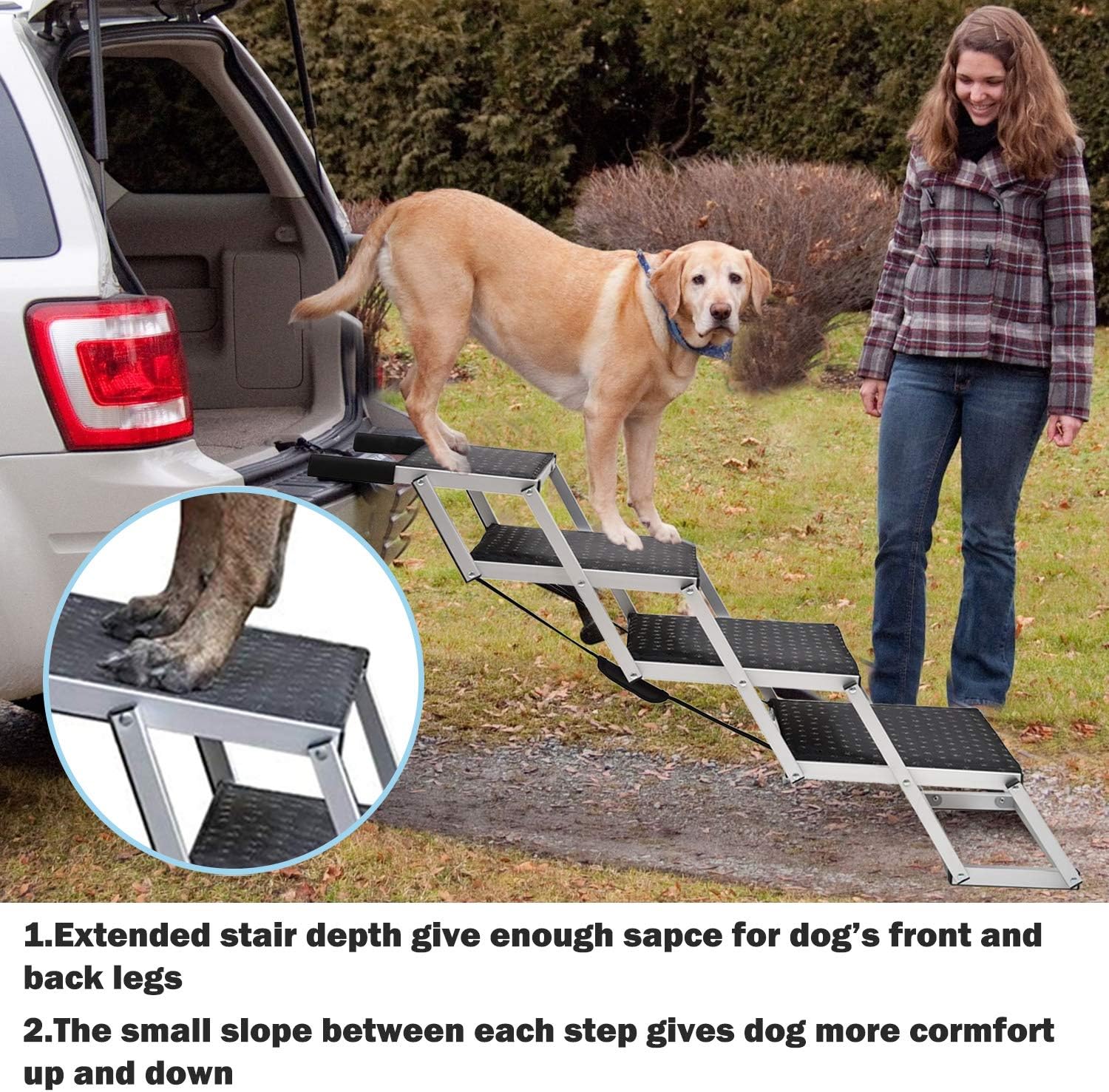 Upgraded Pet Dog Car Step Stairs for Cars and SUV, Folding Dog Ramp,Lightweight Portable Large Dog Ladder, Great for Cars,SUV,Trucks