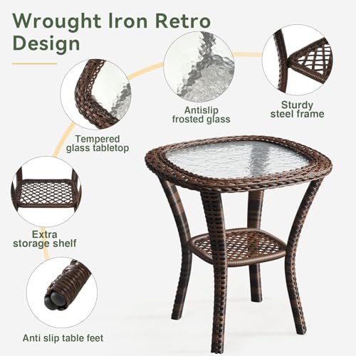 Aoxun 3 Pieces Patio Furniture Set, Patio Swivel Rocker Chairs Set of 2, Wicker Outdoor Bistro Set with Rocking Chair