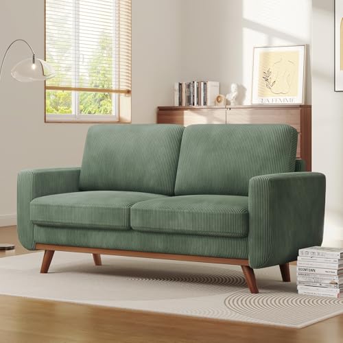 Vesgantti 68" Loveseat Sofa Green, Comfy Corduroy Couch with Spring Cushion, Sofa Couch with Solid Wood, Modern Couch with Deep Seat