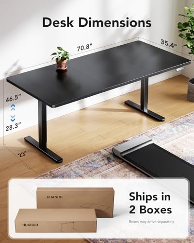 HUANUO Electric Standing Desk, 71 x 35 inch Large Height Adjustable Table, Powerful Brushless Motor, 4 Memory Preset, Sit Stand Up Desk