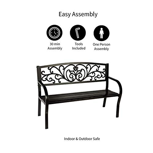 Evergreen Garden Sunflower Garden Bench Outdoors & Indoors | Cast Iron Metal Patio Bench | Outdoor Seating Furniture | Seats for Park, Porch, Deck