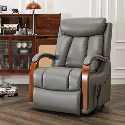 Irene House 9185 Petite Lift Chair Recliner for Elderly with Heat and Massage Dual Motor Power Sofa with Wooden Armrests and 2 Side Pockets(Faux