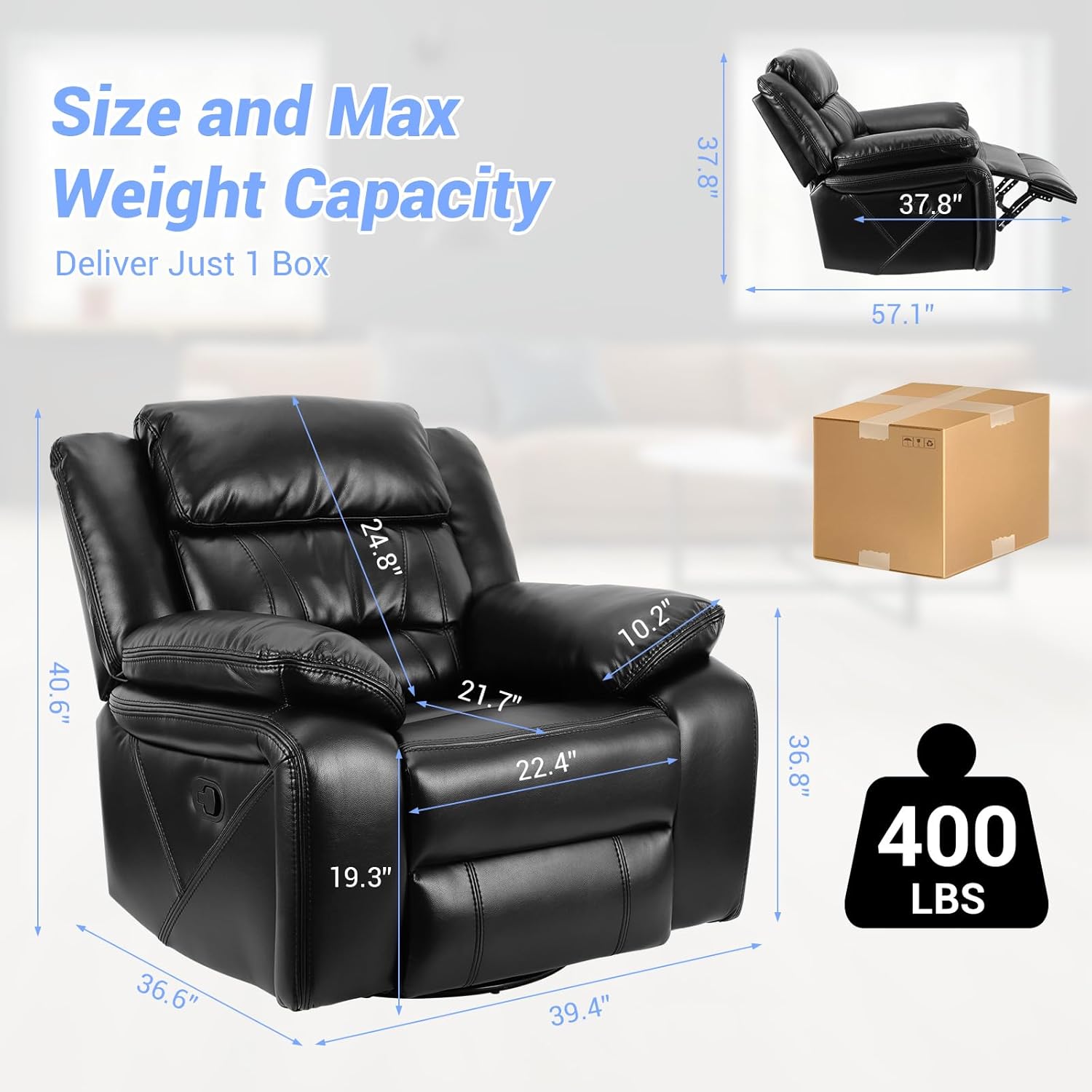 Swivel Rocker Recliner Chair, Glider Rocking Recliner Leather Lazy Boy Recliners Chair for Small Spaces