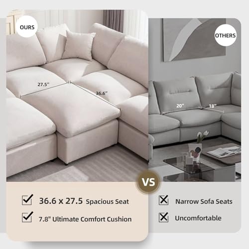Cloud Couch Modular Sectional Sofa Modern Oversized Couches with Ottoman 7 Seater L-Shaped Sofas Comfy Couches for Living Room Spacious Space