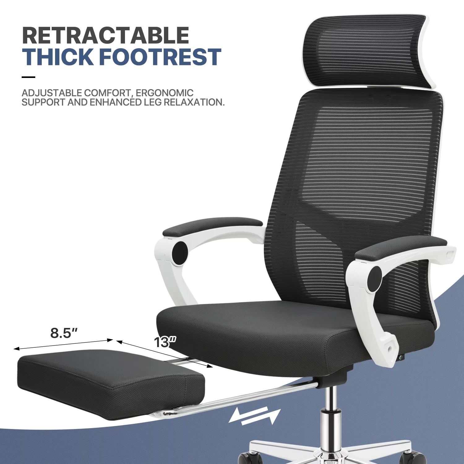 MoNiBloom Adjustable Office Executive Chair, Ergonomic High Back Mesh Swivel Seat with Headrest & Footrest for Office, Black