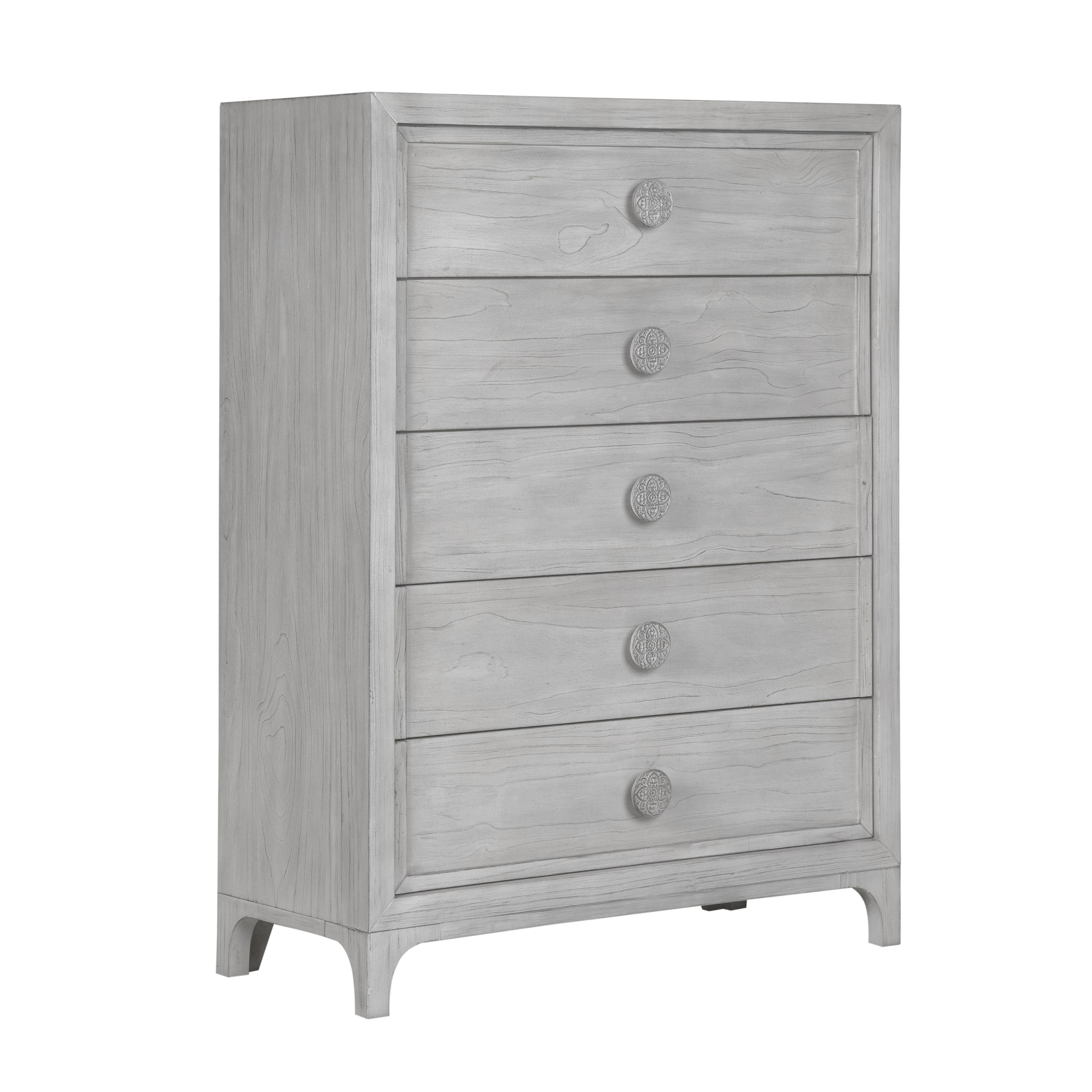 Modus Boho Chic 5 PC Queen Bedroom Set w Chest in Washed White