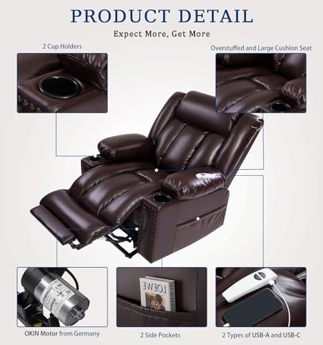 Large Power Lift Chairs Recliners for Elderly with Heated and Massage, Overstuffed Adjustable Lift Chairs, 3 Positions, Breathable Leather