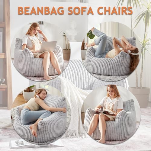 Giant Bean Bag Chairs for Adults with Filling Plush Fluffy Bean Bag Chairs for Teens with Armrests Comfy BeanBag Lazy Couch Sofa Chair for Bedroom