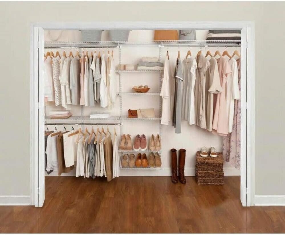 Rubbermaid FastTrack Closet Kit, White, 6-10 Ft., Wire Shelving Kit with Expandable Shelving and Telescoping Rods, Custom Closet Organization System