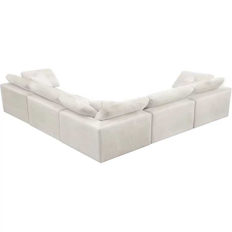 Maklaine Contemporary Cream Velvet Down Filled Modular Sectional Sofa