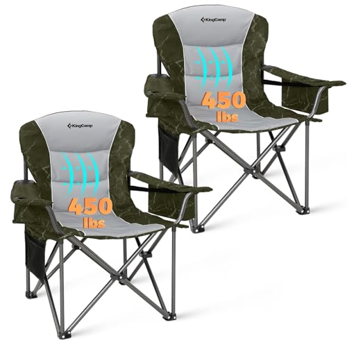 KingCamp Oversized Camping Folding Chair, Heavy Duty 450 LBS with Lumbar Support, Padded Outdoor Chair with Cup Holder