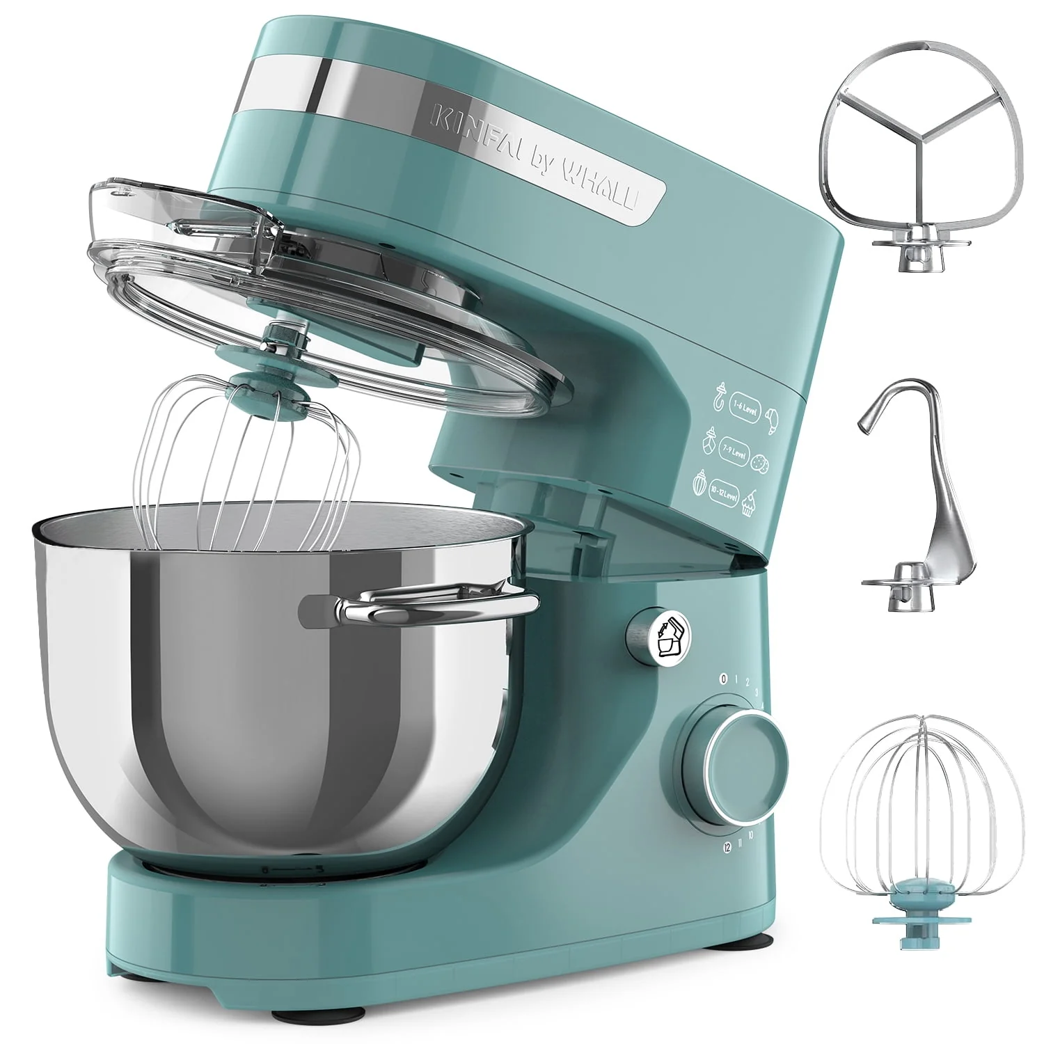 WHALL® Stand Mixer - 5.5Qt 12-Speed Tilt-Head Electric Kitchen Mixer with Dough Hook/Wire Whip/Beater, Stainless Steel Bowl (Blue)