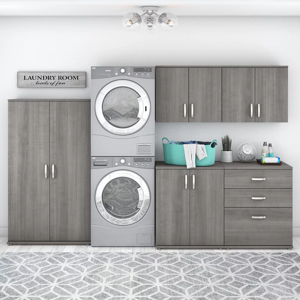 Bush Business Furniture Universal 5 Piece Modular Laundry Room Storage Set with Floor and Wall Cabinets, Platinum Gray