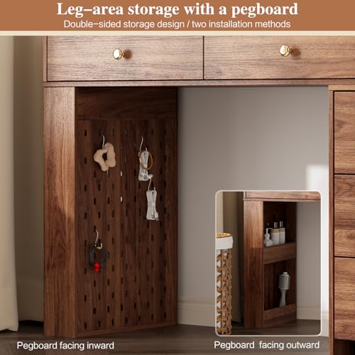 Large Makeup Vanity Desk with Mirror and Lights, Vanity Desk with 8 Drawers & Storage Shelves, Vanity Table with Power Outlet
