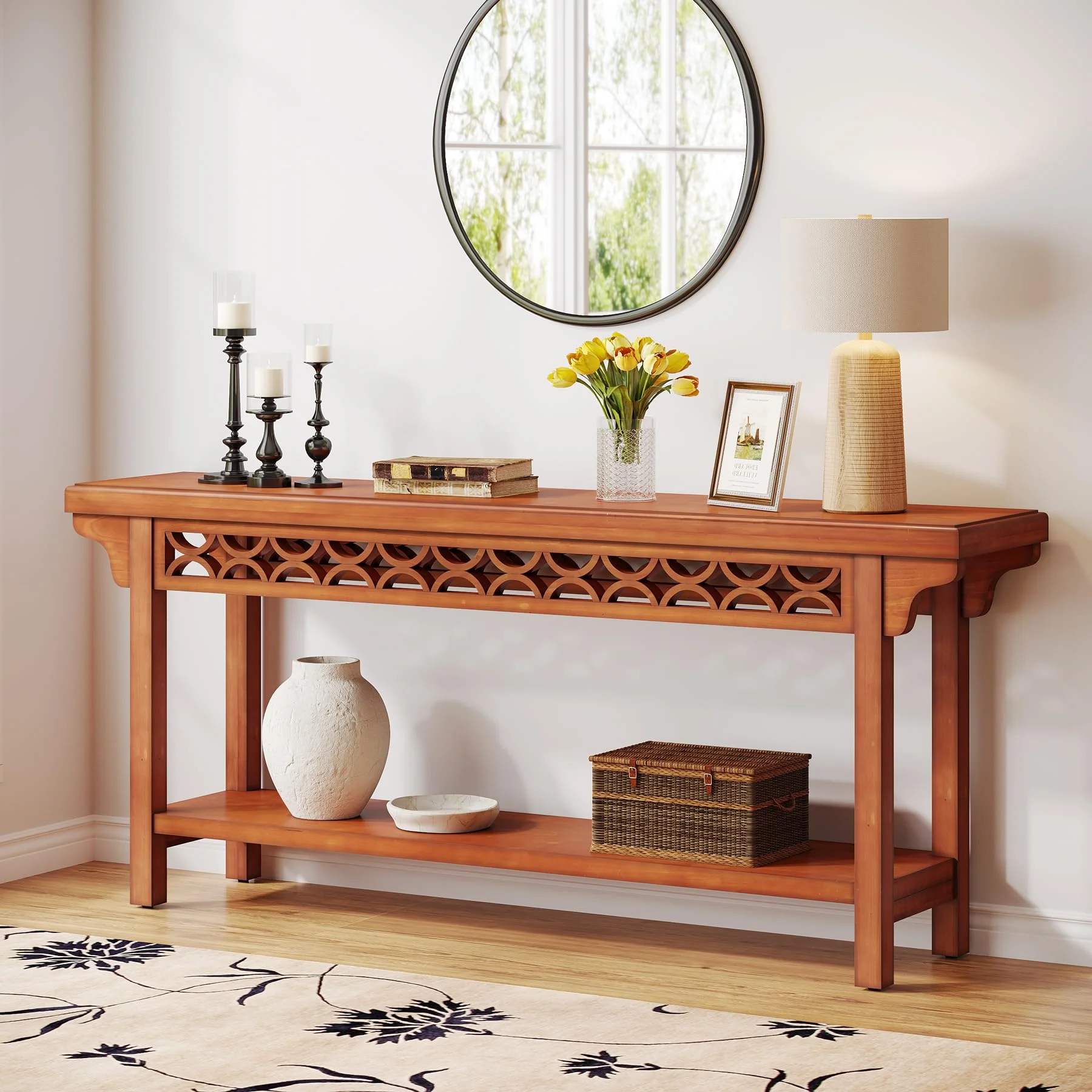 Tribesigns 70.8 inch Solid Wood Long Console Table, Farmhouse Entryway Table Sofa Table for Living Room Hallway