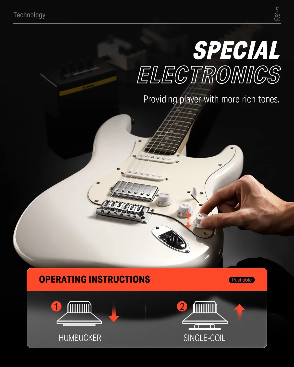 Donner Electric Guitar, 39" Beginner Guitar HSS Pickup Coil Split Polar with Kits White DST-152