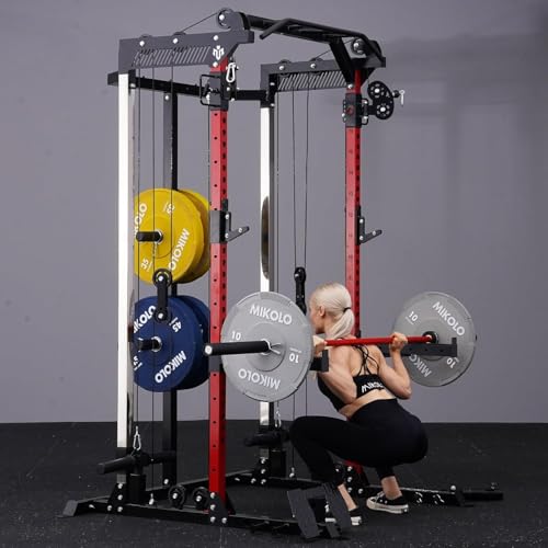 Mikolo Power Cage, 2000LB Power Rack with Independent Dual Pulley System, Multi-Function Home Gym Workout Machine for Cable Crossover
