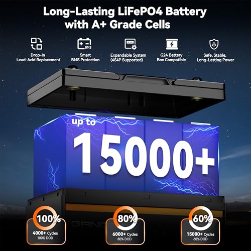 2-Pack 12V 100Ah LiFePO4 Automotive Batteries, 15000+ Deep Cycles, 100A BMS Each, Group 24 Car Battery Replacements for RV, Trailer, UTV, Off-Grid