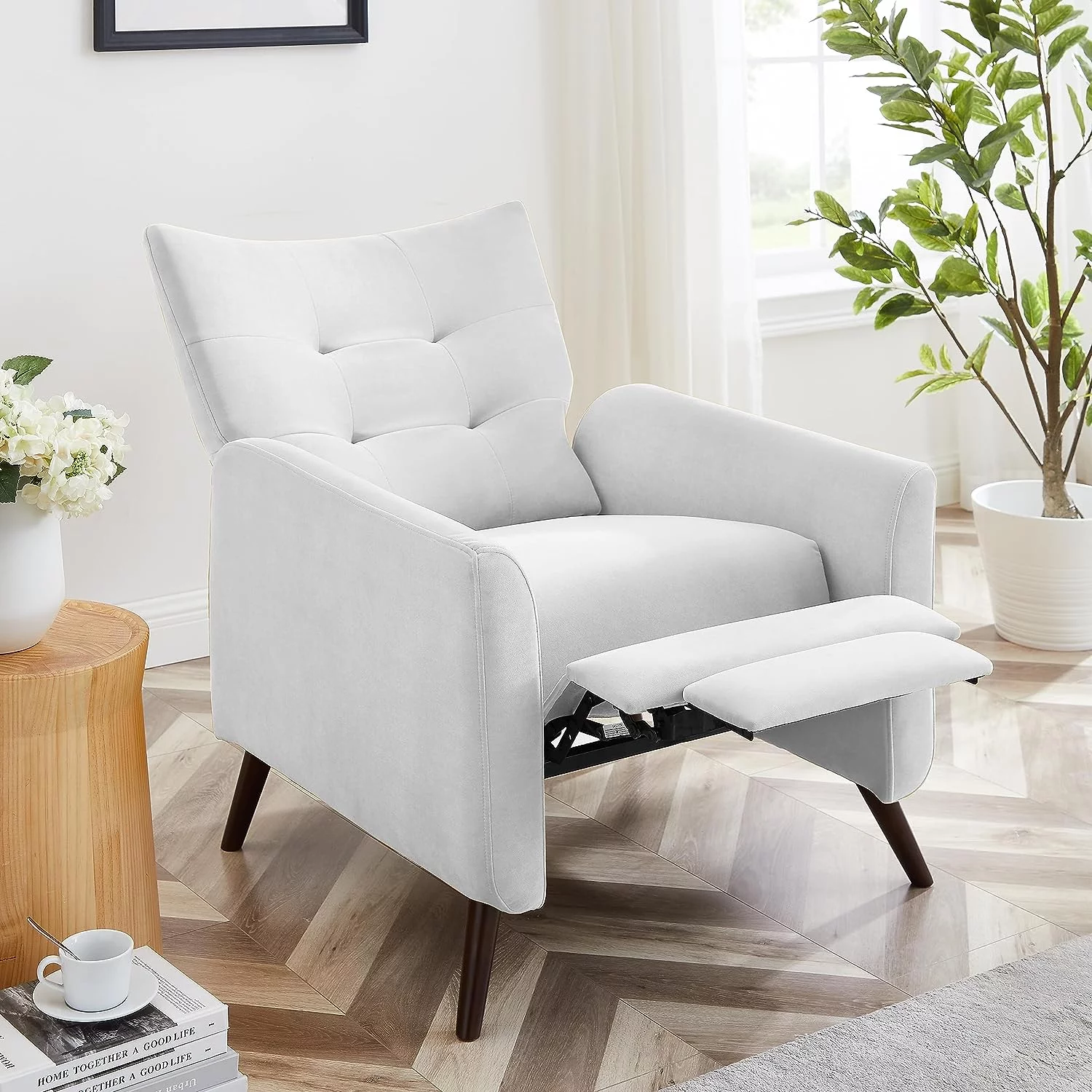 High Quality Upholstery Velvet Reclining Chair  Push Back Reclining Sofa Chair with Solid Wood Legs
