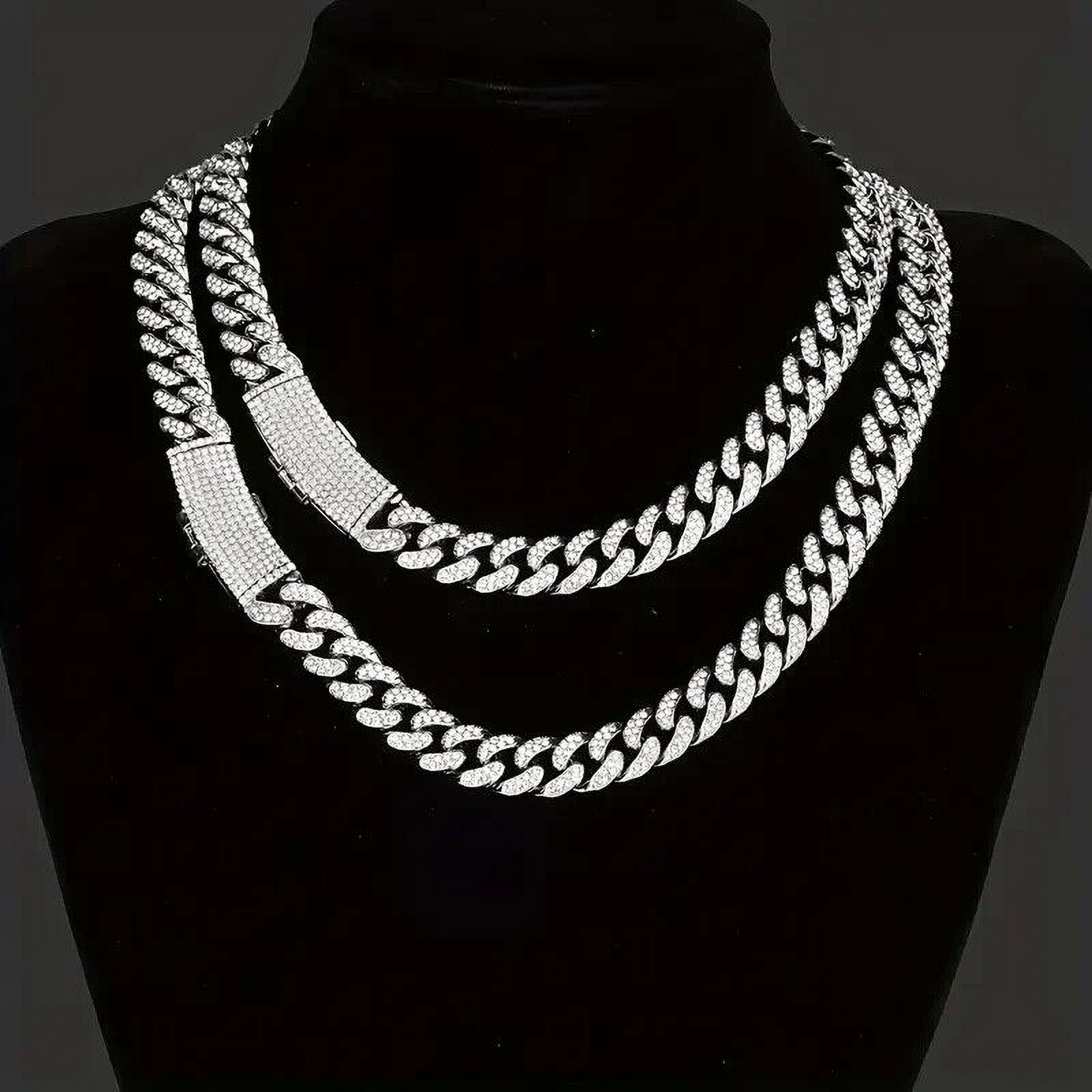 HIP HOP SILVER PLATED 13MM 18" ICED CUBIZ ZIRCONIA CUBAN CHOKER CHAIN NECKLACE