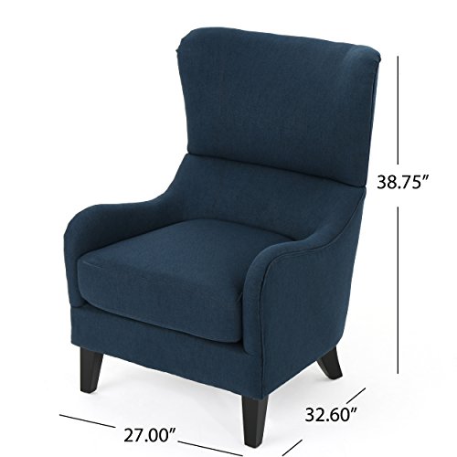 Merax High Back Accent Chair Living Room Quentin Sofa Armchair with Wood Legs, Navy Blue