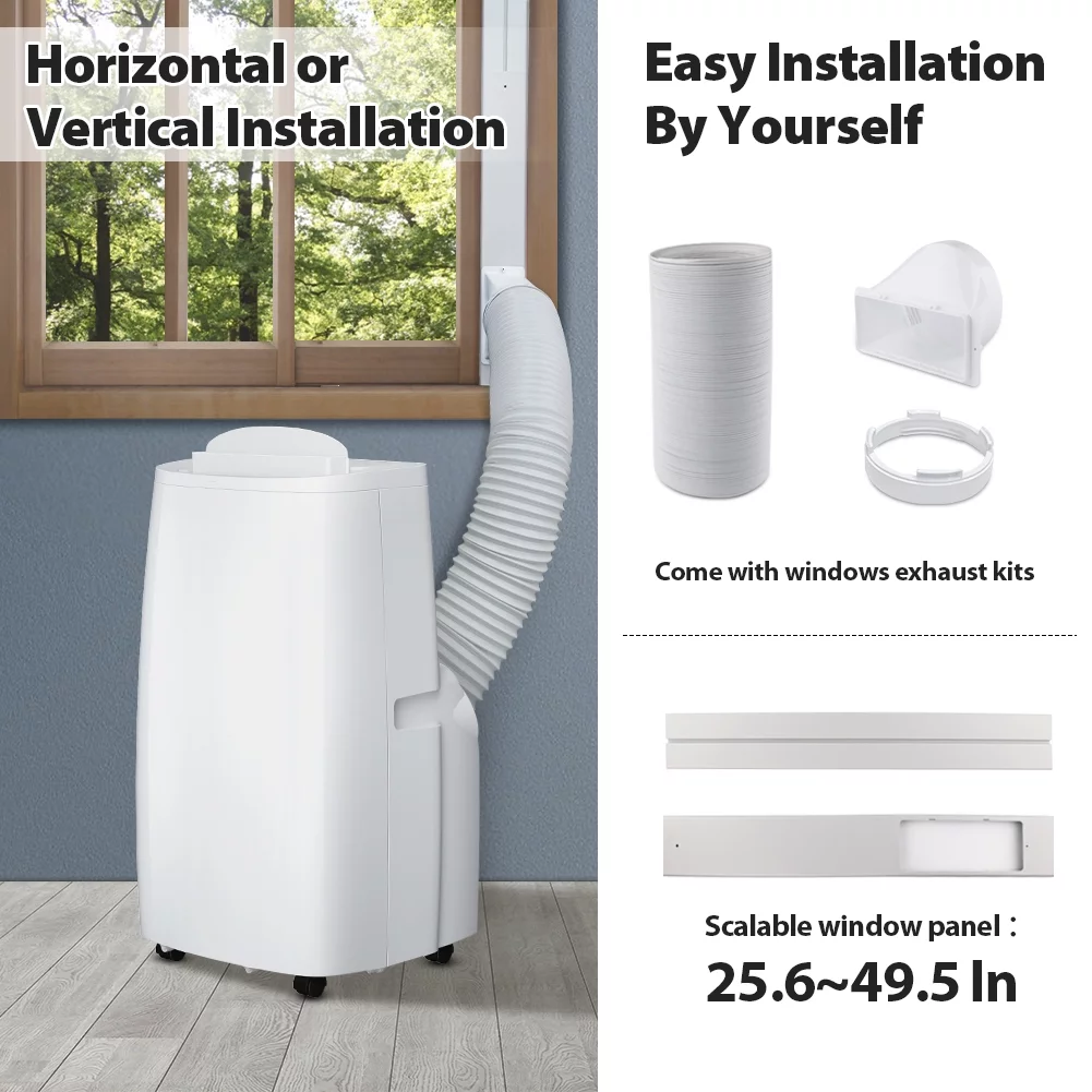 LifePlus Dual Hose Portable Air Conditioners 10200BTU (14000BTU ASHRAE) Indoor Room AC Unit Dehumidifier Air Filter Window Kits Easy Efficient