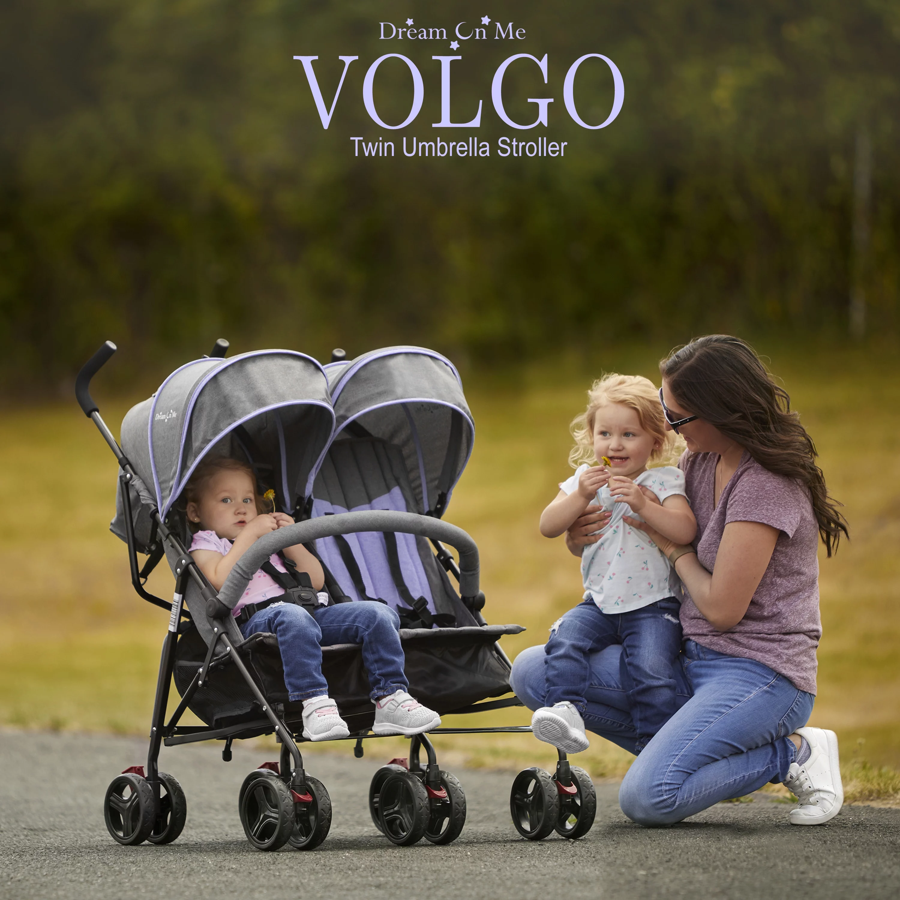 Dream On Me Volgo Twin Umbrella Stroller, Purple and Dark Grey