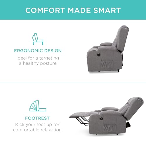 Best Choice Products Modern Linen Electric Power Lift Chair, Recliner Massage Chair, Adjustable Furniture for Back, Legs w/ 3 Positions, USB Port
