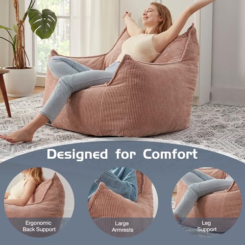 Giant Bean Bag Chair Sofa for Adults Teens, Comfy Corduroy Large Bean Bag Chairs with Armrests for Bedroom Living Room