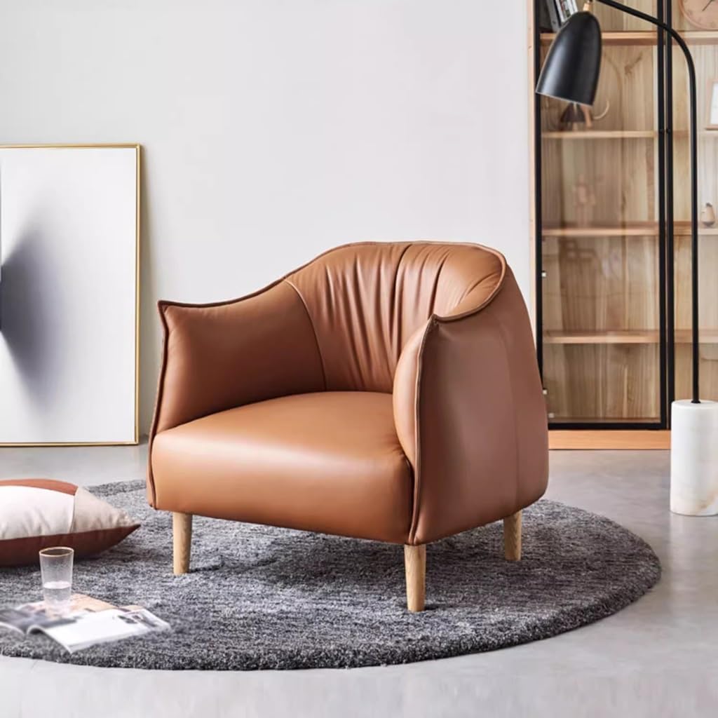 Couch for Living Room Leather Sofa Modern Minimalist Solid Wood Sofa Chair Nordic Small Apartment Living Room Light Luxury Single Sofa Samll Sofa