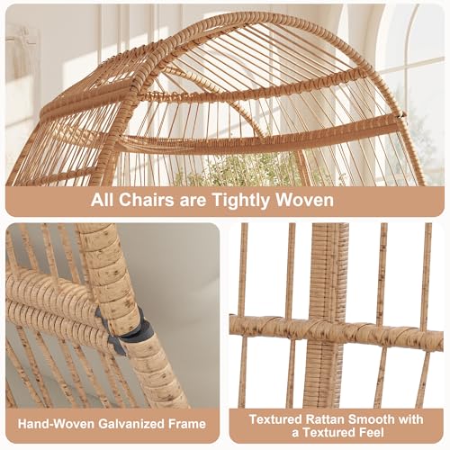 500 Lbs Capacity Oversized Wicker Egg Chair, All-Weather Rattan Egg Lounge Chairs for Patio, Backyard, Living Room