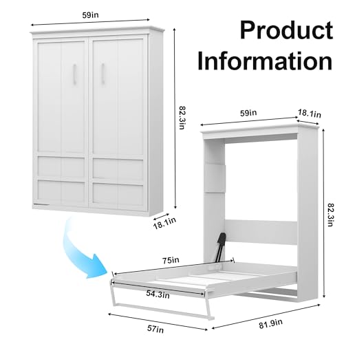 Black Wood Full Size Murphy Bed, Murphy Bed Full Space-Saving Wall Beds
