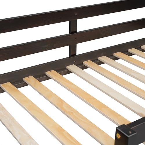 Ball & Cast Full Over Full Bunk Bed with Twin Size Trundle and Built in 4 Drawer,Wood Bunkbed w/Storage Ladder & Slat Support