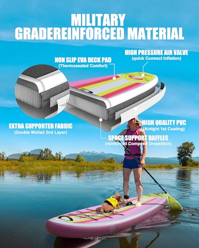 Highpi Inflatable Stand Up Paddle Board Premium SUP Accessories, Backpack, Wide Stance, Surf Control, Non-Slip Deck, Leash, Paddle and Pump