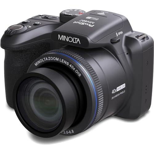 MINOLTA MN40Z 20 Mega Pixels 40x Optical Zoom Digital Camera with 1080p FHD Video (Purple) Bundle with 64GB Memory Card + Vlog Tripod + 4xAA Battery