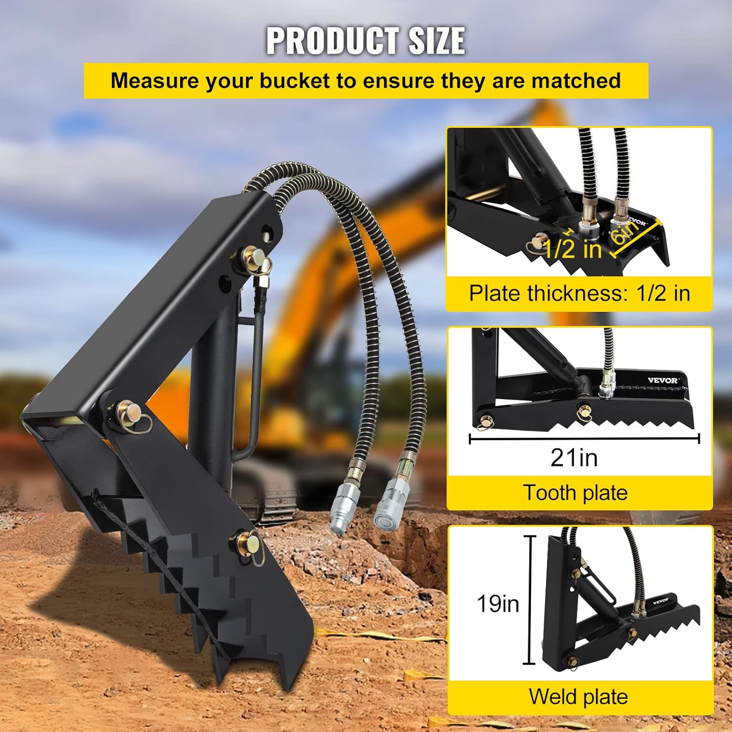 VEVOR Backhoe Thumb 21 inch Hydraulic Backhoe Excavator Thumb Attachments Weld On with Hydraulic Cylinder